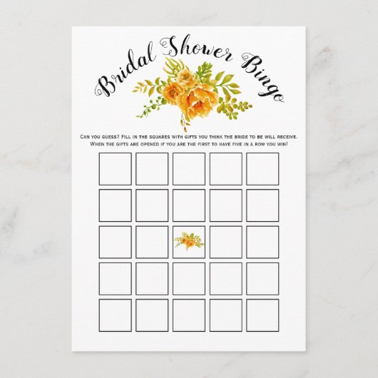 Oranje bloemen vrijgezellenfeest bingo game card informatiekaartje (Voorkant)