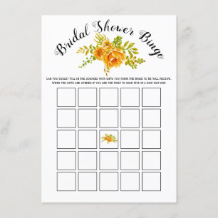 Oranje bloemen vrijgezellenfeest bingo game card informatiekaartje