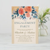 Oranje Bloemen Waterverf Elegant Verlovingsfeest Kaart (Staand voorkant)