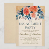 Oranje Bloemen Waterverf Elegant Verlovingsfeest Kaart (Voorkant / Achterkant)