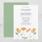 Oranje Bloemen Waterverf Poppies Verlovingsfeest Kaart (Voorkant / Achterkant)