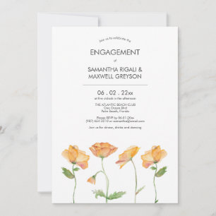 Oranje Bloemen Waterverf Poppies Verlovingsfeest Kaart