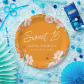 Oranje Bloemen Zoet 16 Verjaardag Party Bord (Feest)