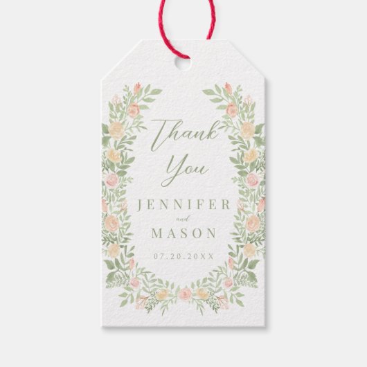 Oranje bloemenboho chique rustieke bruiloft dank u cadeaulabel (Voorkant)