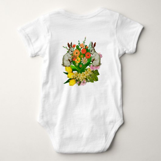 Oranje bloemenbundel Bouquet paasi monogram, aange Romper (Achterkant)