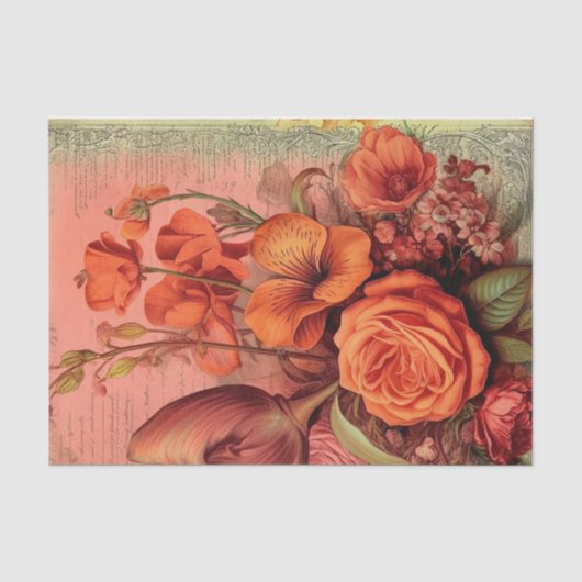 Oranje bloemenefemera tissuepapier (Voorkant)