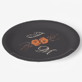 Oranje bloemenelegante minimale monogram bruiloft papieren bordje (Gekanteld)