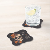 Oranje bloemenelegante schedel monogram bruiloft kartonnen onderzetters (Insitu)