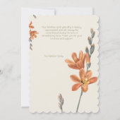 Oranje bloemenfoto begrafenissympathie dank u kaart (Achterkant)