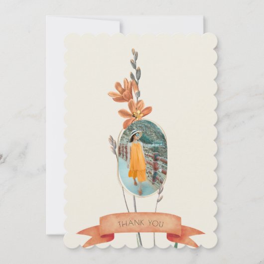 Oranje bloemenfoto begrafenissympathie dank u kaart (Voorkant)