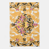 Oranje bloemengotische kunstwerken, holle leven theedoek (Verticaal)