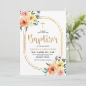 Oranje bloemengouden ovale doop kaart (Staand voorkant)