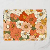 Oranje Bloemengroef Horizontale Folie Stationery Folie Uitnodiging (Achterkant)