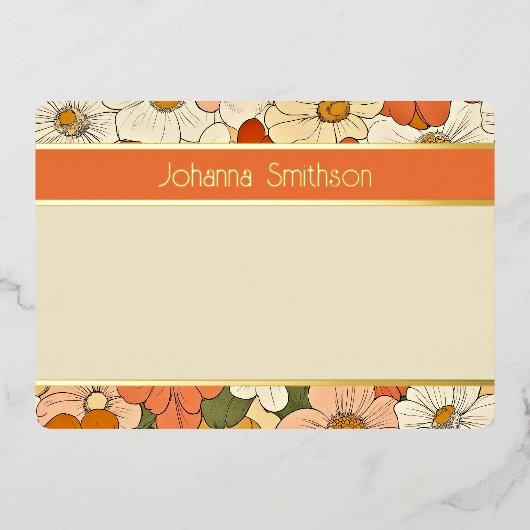 Oranje Bloemengroef Horizontale Folie Stationery Uitnodiging (Voorkant)