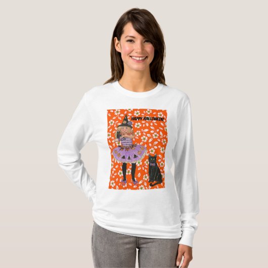 Oranje bloemenheks top! t-shirt (Voorkant volledig)