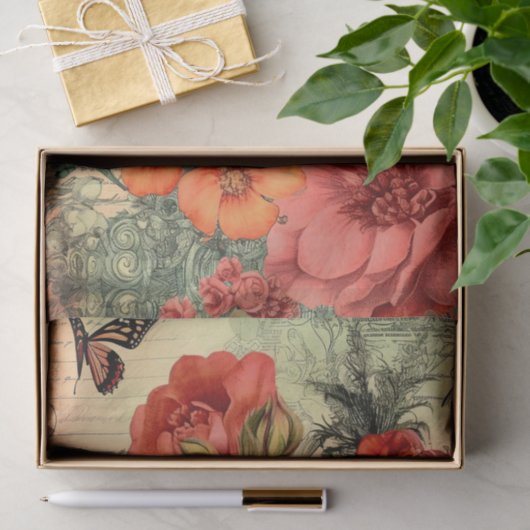 Oranje bloemenjunk Journal decoupage Tissuepapier (Geschenk)