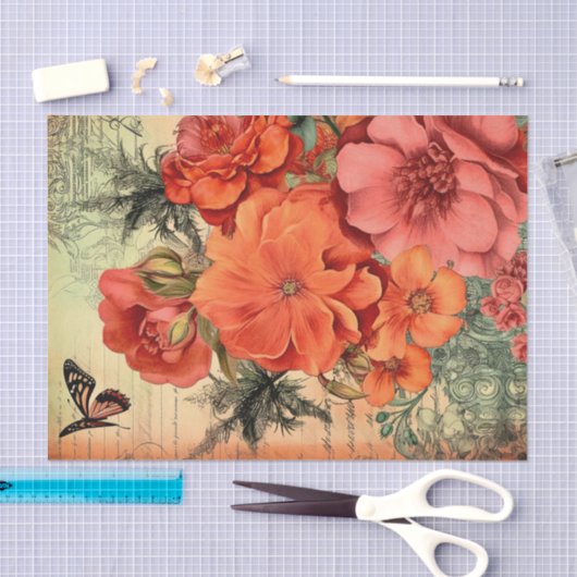 Oranje bloemenjunk Journal decoupage Tissuepapier (Craft)