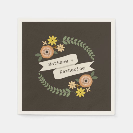 Oranje Bloemenkrans Trouwservetten Servet (Voorkant)