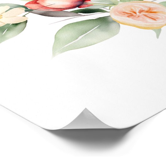 Oranje bloemenkrans tuin bruiloft zitgrafiek poster (Hoek)