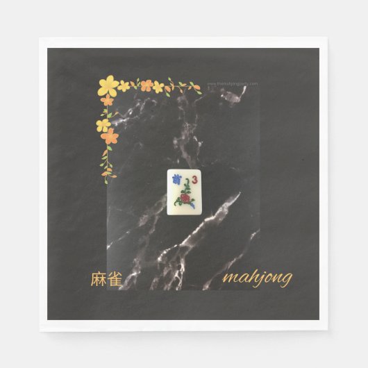 Oranje bloemenmahjong servet (Voorkant)