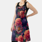 Oranje bloemenpaarse bloemen mum pioenroos bloemig schort (Insitu)