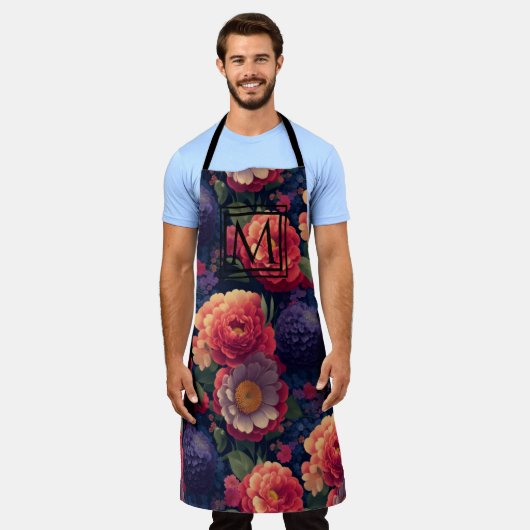 Oranje bloemenpaarse bloemen mum pioenroos bloemig schort (Gedragen)