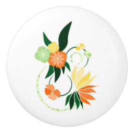 Oranje bloemenpalm keramische knop