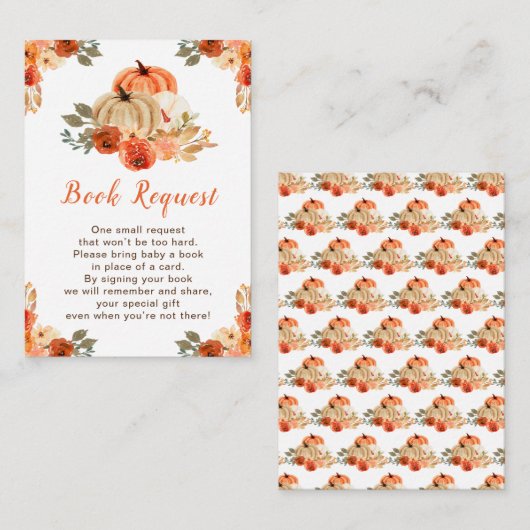 Oranje Bloemenpompoenen Baby shower Boek Verzoek Informatiekaartje (Voorkant / Achterkant)