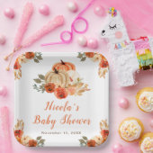 Oranje bloemenpompoenen Baby shower Papieren Bordje (Feest)