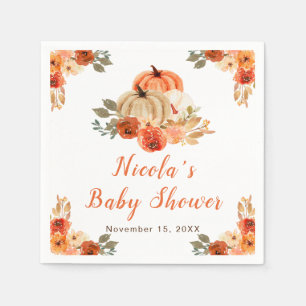 Oranje bloemenpompoenen Baby shower Servet