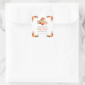 Oranje bloemenpompoenen Baby shower Vierkante Sticker (Tas)