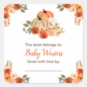 Oranje bloemenpompoenen Baby shower Vierkante Sticker