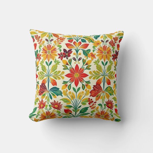 oranje bloemenprint kussen (Voorkant)