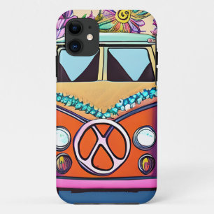 Oranje bloemenretro Hippie van  kunst Case-Mate iPhone Case
