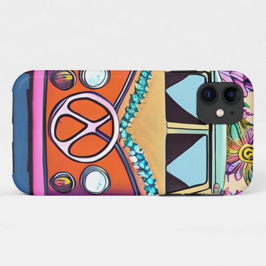 Oranje bloemenretro Hippie van  kunst Case-Mate iPhone Case (Achterkant (horizontaal))