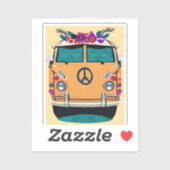 Oranje bloemenretro Hippie van  kunst Sticker (Vel)