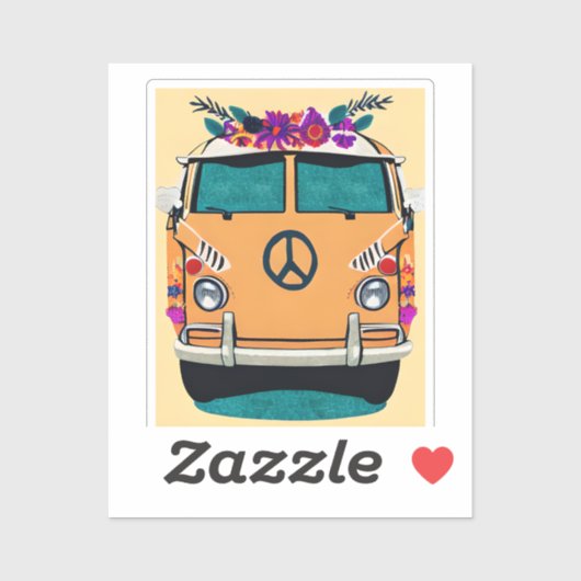 Oranje bloemenretro Hippie van  kunst Sticker (Vel)