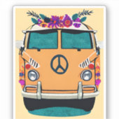 Oranje bloemenretro Hippie van  kunst Sticker (Voorkant)