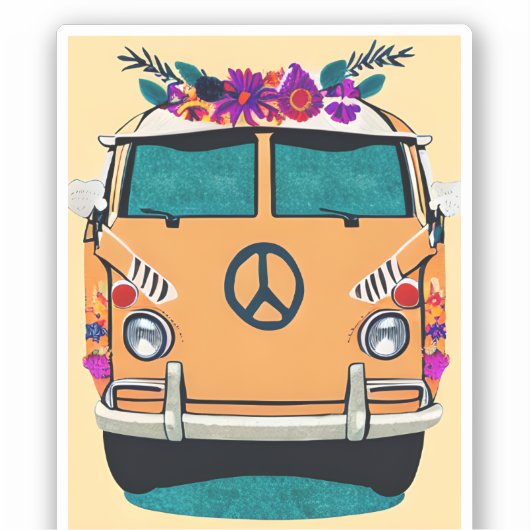 Oranje bloemenretro Hippie van  kunst Sticker (Voorkant)