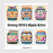 Oranje bloemenretro Hippie van  kunst Sticker (Vel)