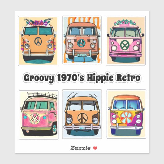 Oranje bloemenretro Hippie van  kunst Sticker (Vel)
