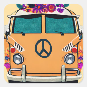 Oranje bloemenretro Hippie van kunst Vierkante Sticker