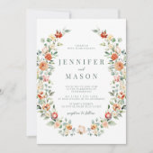 Oranje bloemenrustieke bruiloft Uitnodiging (Voorkant)