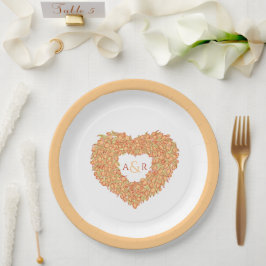 Oranje bloemenslantaarnpalm bouquet monogram papieren bordje