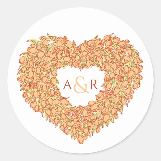 Oranje bloemenslantaarnpalm bouquet monogram ronde sticker (Voorkant)