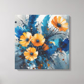 Oranje bloemenuitbarsting met blauwe Waterverf Canvas Afdruk (Voorkant)