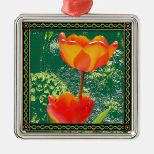 Oranje bloemenversiering metalen ornament
