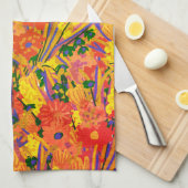 Oranje bloemenvrolijk theedoek (Quarter Fold)