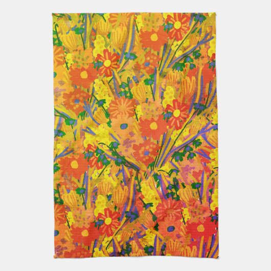 Oranje bloemenvrolijk theedoek (Verticaal)