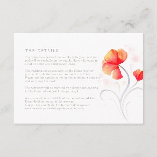 Oranje bloemetjes grijs werveling waterverf de det informatiekaartje (Voorkant)